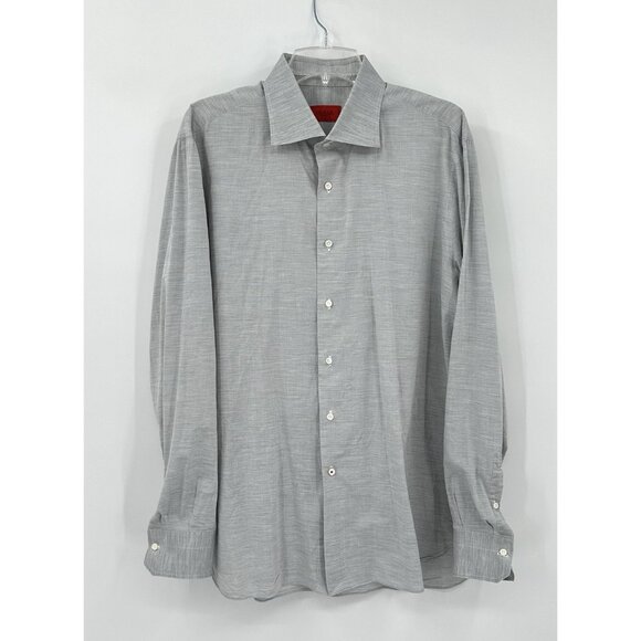 ISAIA NAPOLI dress shirt long sleeve designer made in italy gray 17.5 44 - Picture 2 of 8